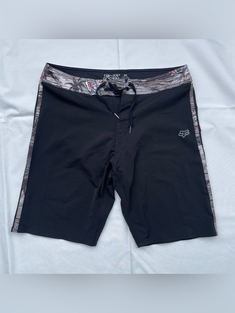 Fox Men's Black Swim Trunks with Patterned Waistband 30x9